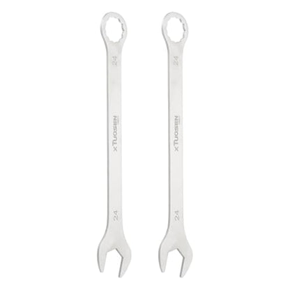 HARFINGTON 2Pcs Super Thin Combination Wrench 24mm Metric 12-Point Box and Open End Stainless Steel Double Ended Spanner Tool for Automotive Pipe Furniture Machinery DIY Repair, Silver - size: 24mm