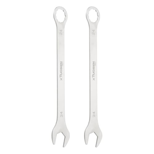 HARFINGTON 2Pcs Super Thin Combination Wrench 24mm Metric 12-Point Box and Open End Stainless Steel Double Ended Spanner Tool for Automotive Pipe Furniture Machinery DIY Repair, Silver - size: 24mm