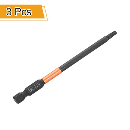HARFINGTON 3pcs T20 Torx Head Screwdriver Bit 4" (100mm) Long 1/4" Hex Shank Magnetic No Hole Tamper Proof 6 Point Star Screw Driver Drill Bits Phosphate S2 Steel Industrial Power Tools - size: T20 x 100mm