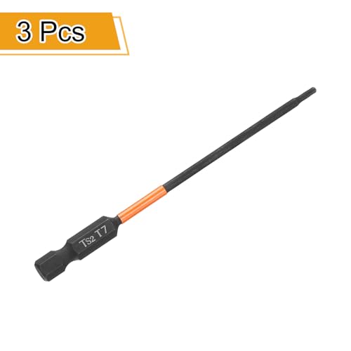 HARFINGTON 3pcs T7 Torx Head Screwdriver Bit 4" (100mm) Long 1/4" Hex Shank Magnetic No Hole Tamper Proof 6 Point Star Screw Driver Drill Bits Phosphate S2 Steel Industrial Power Tools - size: T7 x 100mm