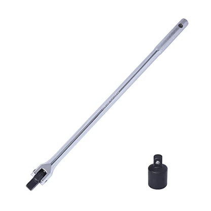 18Inch 1/2 3/8 Breaker Bar 180 Degree Rotatable 1/2 Drive with 1/2 to 3/8 Adapter, Heavy Duty Steel Construction for Breaking Rusted, Stubborn, Stuck Nuts and Bolts