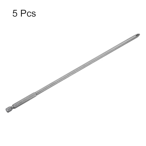HARFINGTON 5pcs #2 Phillips Screwdriver Bit PH2 1/4" Hex Shank 10" (250mm) Long Magnetic S2 Steel Industrial Grade Screw Driver Bit Cross Head Electric Drill Bits 0.236" (6mm) Rod - size: PH2 x 250mm x 6mm