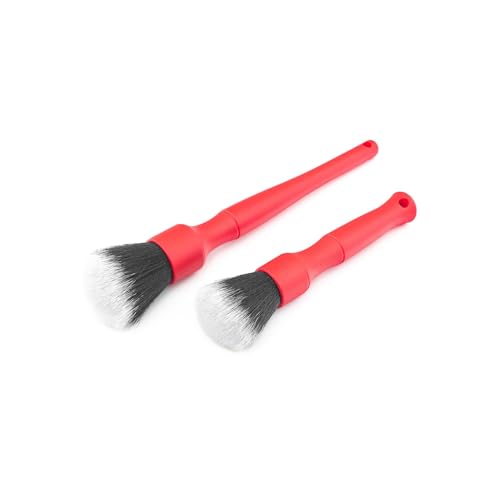 Detail Factory - Synthetic Detailing Brush Set - Long & Short Brush - Ultra-Soft Interior Car Cleaning Brushes for, Screens, Emblems, & Tight Spaces - Red - color: Red