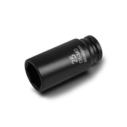 25mm Socket Deep 1/2 Drive Impact Socket 6 Point CR-MO Axle Nut Heavy-Duty Socket for Easy Removal & Installation of Wheel Hub & Axle Shaft Nuts - color: Deep_6 Pt_1/2, size: 25mm