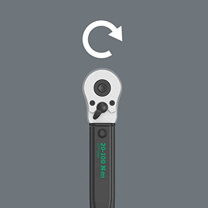 Wera - 5075611001 "Click-Torque B 2 torque wrench with reversible ratchet, 3/8"" x 20-100 Nm", black/green
