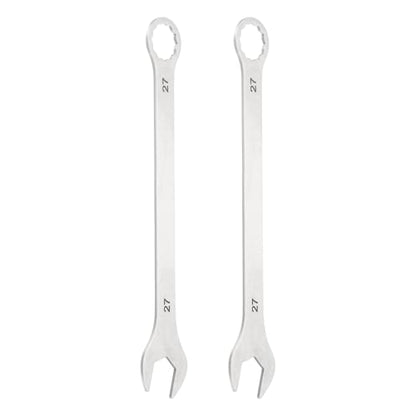 HARFINGTON 2Pcs Super Thin Combination Wrench 27mm Metric 12-Point Box and Open End Stainless Steel Double Ended Spanner Tool for Automotive Pipe Furniture Machinery DIY Repair, Silver - size: 27mm