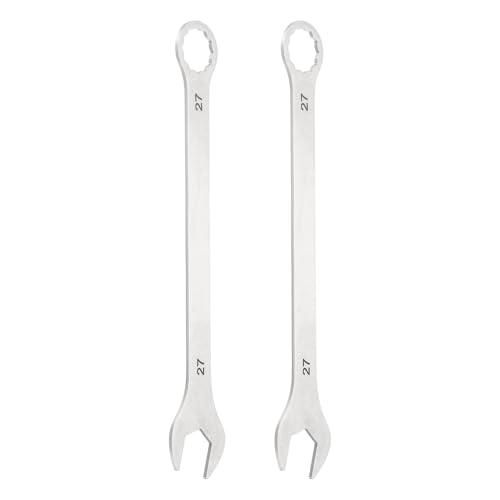 HARFINGTON 2Pcs Super Thin Combination Wrench 27mm Metric 12-Point Box and Open End Stainless Steel Double Ended Spanner Tool for Automotive Pipe Furniture Machinery DIY Repair, Silver - size: 27mm