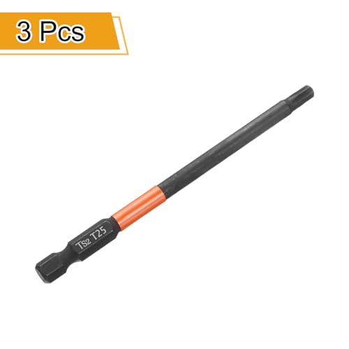 HARFINGTON 3pcs T25 Torx Head Screwdriver Bit 4" (100mm) Long 1/4" Hex Shank Magnetic No Hole Tamper Proof 6 Point Star Screw Driver Drill Bits Phosphate S2 Steel Industrial Power Tools - size: T25 x 100mm