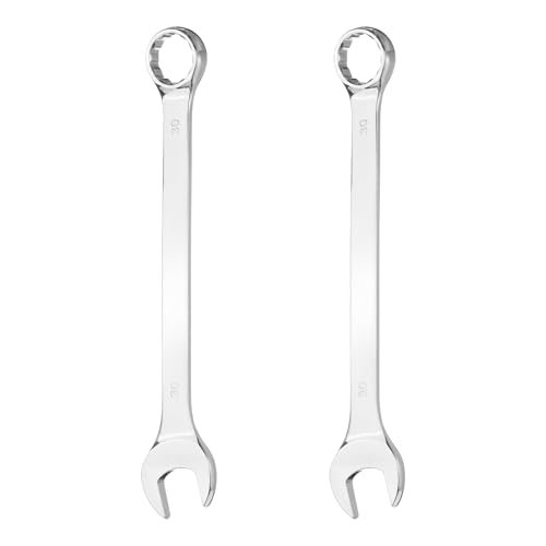 HARFINGTON 2Pcs Combination Wrench 30mm Metric 12-Point Box and Open End 45# Carbon Steel Double Ended Spanner Tool for Automotive Pipe Furniture Machinery DIY Repair, Silver White - size: 30mm