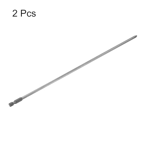 HARFINGTON 2pcs #2 Phillips Screwdriver Bit PH2 1/4" Hex Shank 12" (300mm) Long Magnetic S2 Steel Industrial Grade Screw Driver Bit Cross Head Electric Drill Bits 0.197" (5mm) Rod - size: PH2 x 300mm x 5mm