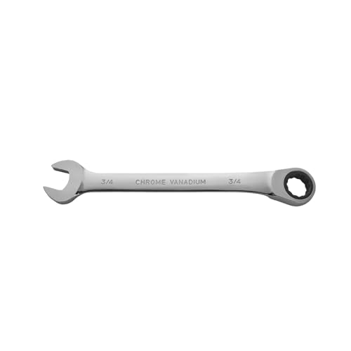 BLACK CANYON 3/4 Inch Ratchet Combination Wrench, 12-Point Box End & Hex Opening, Polished Steel Ratcheting Wrench with SAE & Metric Sizes - size: 3/4 Inch, style: Inch