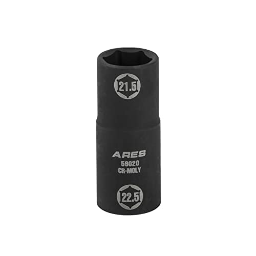 ARES 59020-1/2-inch Drive 21.5 x 22.5mm Half Size Lug Nut Flip Socket - Impact Grade Chrome-Moly Steel – Remove Warped, Damaged, and Bloated Chrome Capped Lug Nuts - size: 21.5 x 22.5mm