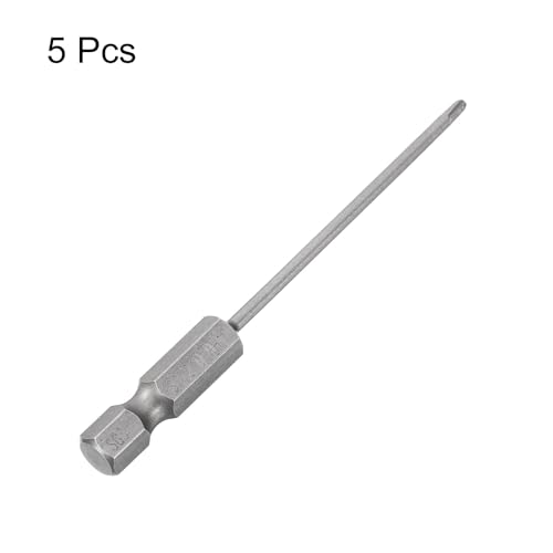 HARFINGTON 5pcs #1 Phillips Screwdriver Bit PH1 1/4" Hex Shank 3" (75mm) Long Magnetic S2 Steel Industrial Grade Screw Driver Bit Cross Head Electric Drill Bits 0.079" (2mm) Rod - size: PH1 x 75mm x 2mm
