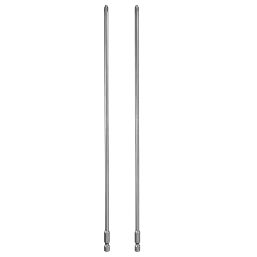 HARFINGTON 2pcs #2 Phillips Screwdriver Bit PH2 1/4" Hex Shank 12" (300mm) Long Magnetic S2 Steel Industrial Grade Screw Driver Bit Cross Head Electric Drill Bits 0.197" (5mm) Rod - size: PH2 x 300mm x 5mm