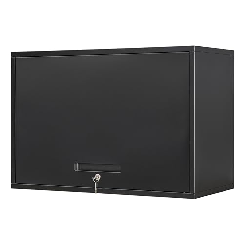 Yizosh Metal Garage Wall Cabinet with Doors and Shelves, Wall Mounted Metal Storage Cabinet, Floating Garage Tool Cabinet for Garage, Basement, Kitchen, Warehouse (Black, 21.6" H) - color: Black, size: 16"D x 32"W x 22"H