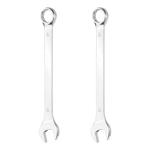 HARFINGTON 2Pcs Combination Wrench 21mm Metric 12-Point Box and Open End 45# Carbon Steel Double Ended Spanner Tool for Automotive Pipe Furniture Machinery DIY Repair, Silver White - size: 21mm