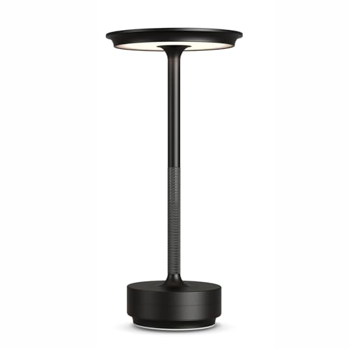 Rechargeable Cordless Table Lamps,Portable 5000mAh Table Light Touch 3 Color Stepless Dimming Battery Powered LED Metal Table Lamp for Restaurant/Home/Outdoor/Camping.(Black) - color: Black, size: 1 Pack