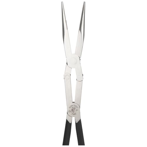 Klein Tools 71400 Long Nose Needle Nose Pliers, Angled Knurled Jaws, Double Rivet, Extended Reach for Tight Space Access, 13-Inch