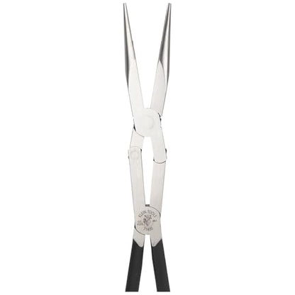 Klein Tools 71400 Long Nose Needle Nose Pliers, Angled Knurled Jaws, Double Rivet, Extended Reach for Tight Space Access, 13-Inch