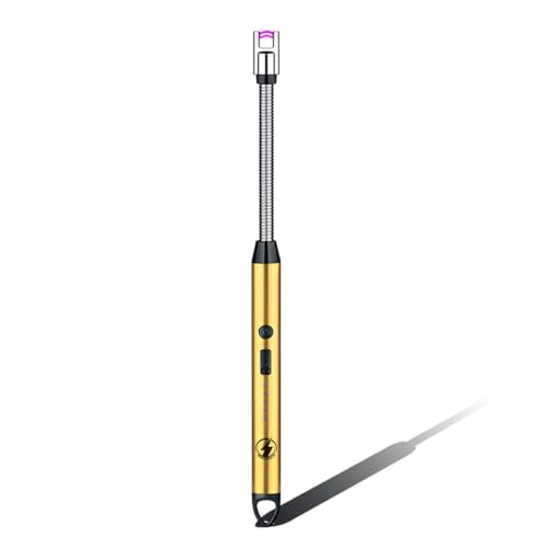 Bend-It Flexible Neck Arc Lighter — USB Rechargeable, Windproof & Flameless | Long Reach for Deep Jar Candles, Stove, BBQ & Fireplace - Gold - color: Gold