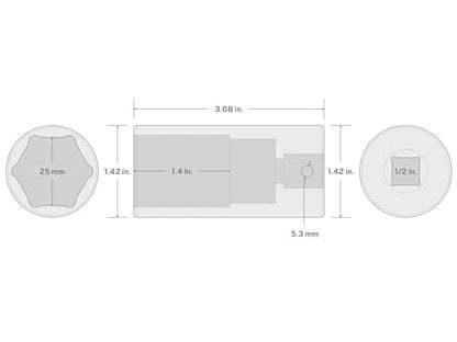 TEKTON 1/2 Inch Drive x 25 mm Deep 6-Point Impact Socket | SID23125 - size: 25 mm, style: Deep