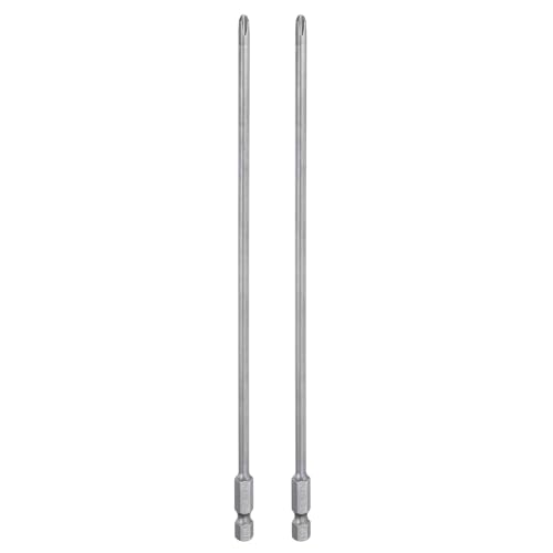 HARFINGTON 2pcs #2 Phillips Screwdriver Bit PH2 1/4" Hex Shank 8" (200mm) Long Magnetic S2 Steel Industrial Grade Screw Driver Bit Cross Head Electric Drill Bits 0.157" (4mm) Rod - size: PH2 x 200mm x 4mm