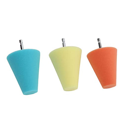 Hub Polishing Sponge Kit - 3PCS Conical Buffing Pads for Wheels/Cars/Motorcycles | Drill Attachment for Mark Erasure & Mirror Shine | Flexible Design for Hard - to - Reach