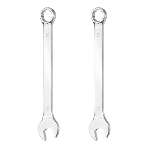 HARFINGTON 2Pcs Combination Wrench 14mm Metric 12-Point Box and Open End 45# Carbon Steel Double Ended Spanner Tool for Automotive Pipe Furniture Machinery DIY Repair, Silver White - size: 14mm