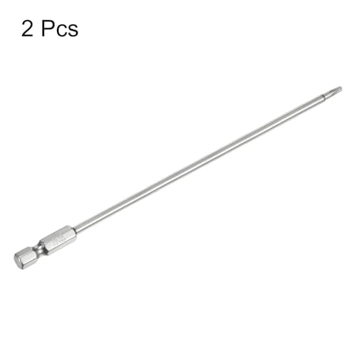 HARFINGTON 2pcs T10 Security Torx Bit 1/4" Hex Shank 6" Long S2 Steel Magnetic Tamper Resistant Star Bits Screwdriver Torx Head with Hole for Driver Drill Bits Remove Fastening Screws - size: T10