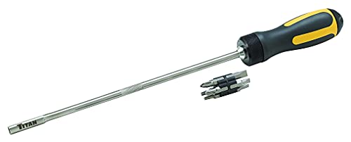 Titan 12218 18-Inch Extra Long High-Torque Ratcheting Bit Driver, Ratcheting Screwdriver Set Includes (10) Bits and Magnetic Bit Holder, Stainless Steel Shaft & S2 Steel Bits - size: 18-Inch