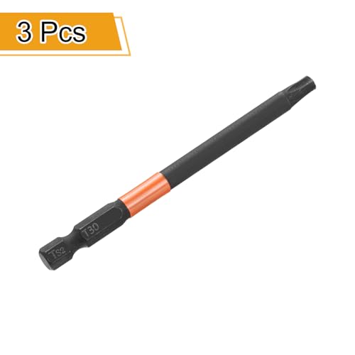 HARFINGTON 3pcs T30 Torx Head Screwdriver Bit 4" (100mm) Long 1/4" Hex Shank Magnetic No Hole Tamper Proof 6 Point Star Screw Driver Drill Bits Phosphate S2 Steel Industrial Power Tools - size: T30 x 100mm