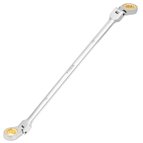 YIYEIE 16 * 18 mm Extra Long Flex-Head Ratcheting Wrench, Metric, 72-Tooth Double Box End Long Handle Ratchet Wrench, CR-V Steel with Mirror Finish Labor-Saving Spanner - size: Extra Long 16mm x 18mm