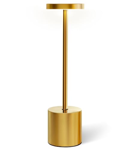 Swinerton Gold Cordless Table Lamp Set, 5000mAh Rechargeable Battery Operated Desk Lamp Wireless Table Light, 3 Color Dimmable Touch Lamp for Restaurant Dining Patio, Home/Apartment Decor - color: Gold