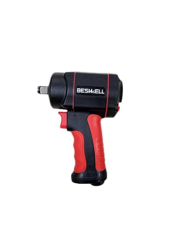 BESWELL BW-112F3N 1/2-Inch Stubby Air Impact Wrench - 885 Ft-Lbs Max Torque | Heavy-duty jumbo hammer air tool. Ideal compact impact gun for tight engine spaces, brake repair & auto maintenance.