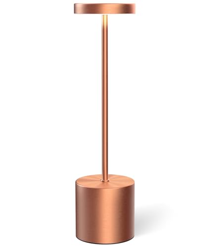 Swinerton Cordless Table Lamps Rechargeable, Portable LED Desk Lamp, 5000mAh Battery Powered Wireless Table Light - 3 Color Dimmable Lighting for Restaurant Dining Patio Outdoor Bedroom(Rose Gold) - color: Rose Gold