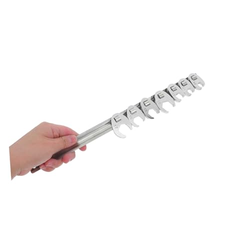 FUOYLOO 10pcs 3/8-inch Metric Ratcheting Open-end Wrench Set with Quick-release Swivel Head, Silver Flare Nut Crowfoot Wrenches for Automotive Repair and Maintenance