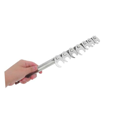 FUOYLOO 10pcs 3/8-inch Metric Ratcheting Open-end Wrench Set with Quick-release Swivel Head, Silver Flare Nut Crowfoot Wrenches for Automotive Repair and Maintenance
