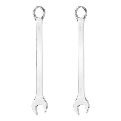 HARFINGTON 2Pcs Combination Wrench 24mm Metric 12-Point Box and Open End 45# Carbon Steel Double Ended Spanner Tool for Automotive Pipe Furniture Machinery DIY Repair, Silver White - size: 24mm