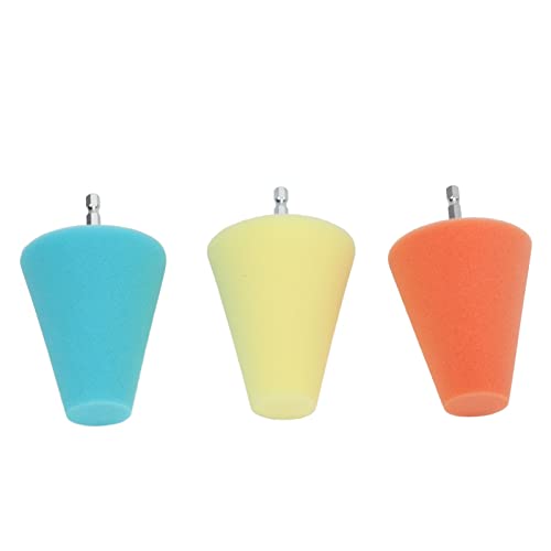 3PCS Polishing Cone, Conical Sponge Buffing Sponge Polishing Balls Wheel Foam Ball Hub Drill Buffing for Automotive Car Wheels