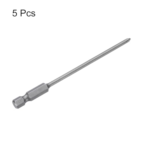 HARFINGTON 5pcs #1 Phillips Screwdriver Bit PH1 1/4" Hex Shank 4" (100mm) Long Magnetic S2 Steel Industrial Grade Screw Driver Bit Cross Head Electric Drill Bits 0.118" (3mm) Rod - size: PH1 x 100mm x 3mm