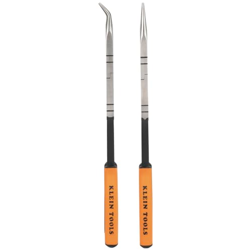 Klein Tools 71402 Needle Nose Pliers and Bent Nose Pliers Set, Knurled Jaws, Double Rivet, Extended Reach for Tight Spaces, 13-Inch, 2-Piece