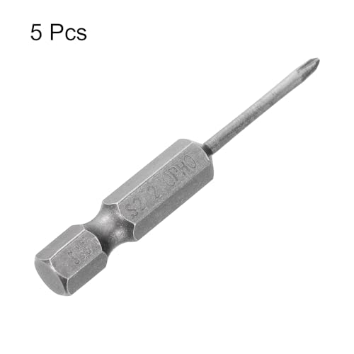 HARFINGTON 5pcs #0 Phillips Screwdriver Bit PH0 1/4" Hex Shank 2" (50mm) Long Magnetic S2 Steel Industrial Grade Screw Driver Bit Cross Head Electric Drill Bits 0.079" (2mm) Rod - size: PH0 x 50mm x 2mm
