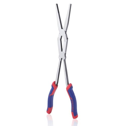 13Inch Double-Joint Flat Plier Long Reach Flat Nose Plier Serrated Jaw Dual Pivot Pliers Extra Long Reach Compound Action Pliers for Hard to Reach Narrow Spaces - style: Flat Nose