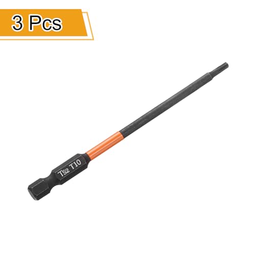 HARFINGTON 3pcs T10 Torx Head Screwdriver Bit 4" (100mm) Long 1/4" Hex Shank Magnetic No Hole Tamper Proof 6 Point Star Screw Driver Drill Bits Phosphate S2 Steel Industrial Power Tools - size: T10 x 100mm