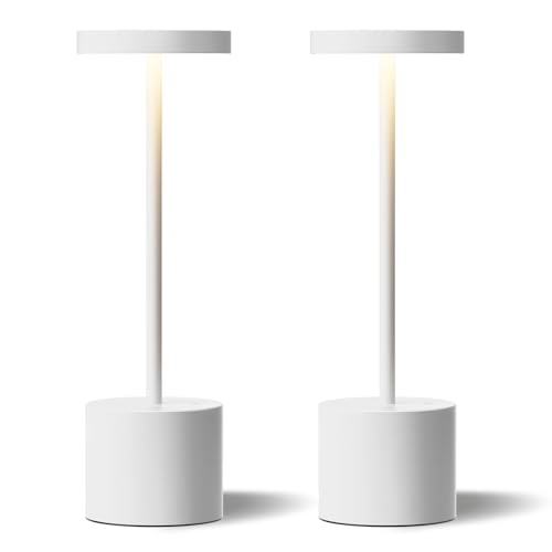Kakanuo White Cordless Lamp Set, Rechargeable Lamp, 3 Color Temperature, LED Outdoor Wireless Lamps, Battery Operated Lamps, Stepless Dimmable, Touch Control - color: White