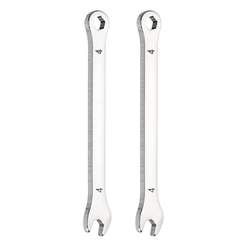 HARFINGTON 2Pcs Mini Super Thin Combination Wrench 4mm Metric 6-Point Box and Open End Stainless Steel Double Ended Spanner Tool for Automotive Pipe Furniture Machinery DIY Repair, Silver - size: 4mm