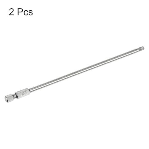 HARFINGTON 2pcs T20 Security Torx Bit 1/4" Hex Shank 6" Long S2 Steel Magnetic Tamper Resistant Star Bits Screwdriver Torx Head with Hole for Driver Drill Bits Remove Fastening Screws - size: T20
