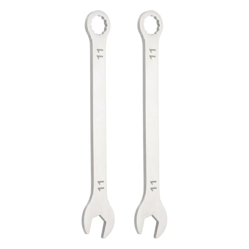HARFINGTON 2Pcs Super Thin Combination Wrench 11mm Metric 12-Point Box and Open End Stainless Steel Double Ended Spanner Tool for Automotive Pipe Furniture Machinery DIY Repair, Silver - size: 11mm