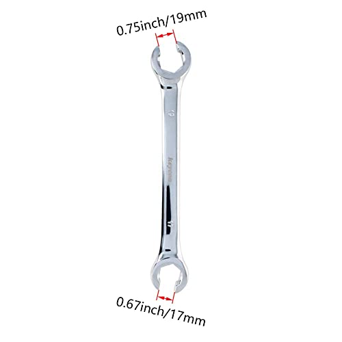 Auniwaig 2PCS 17mm x 19mm Flare Nut Metric Wrench Set,Metric Double Open End High Carbon Steel, Polished Chrome Plated - size: 17x19mm