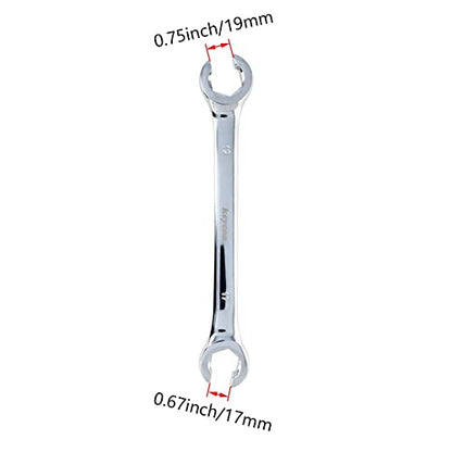 Auniwaig 2PCS 17mm x 19mm Flare Nut Metric Wrench Set,Metric Double Open End High Carbon Steel, Polished Chrome Plated - size: 17x19mm